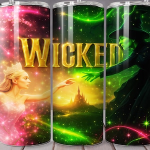 Witch Changed For Good 20oz Skinny Tumbler Wrap Png, Witches Movie 20oz Tumbler Wrap Png, Pink Goes Good With Green Tumbler Png