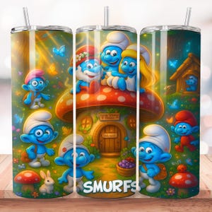 Cute Cartoon Creatures 20oz Skinny Tumbler Design PNG – Blue Cartoon Characters 20oz Tumbler Wrap Design – Digital Download for Sublimation
