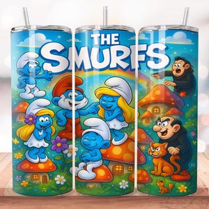 Cute Cartoon Creatures 20oz Skinny Tumbler Design PNG – Blue Cartoon Characters 20oz Tumbler Wrap Design – Digital Download for Sublimation