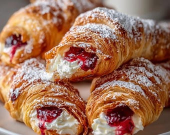 Ricetta PDF per pasta sfoglia al formaggio cremoso e lamponi – Dessert facile con pasta sfoglia – Pasticceria per la colazione in stile panetteria – Dolce veloce – Download immediato
