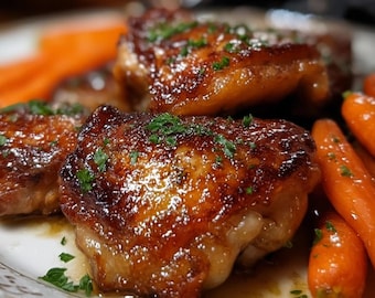 Recette de cuisses de poulet au miel et à l'ail (PDF) – Poulet rôti facile à préparer – Poulet glacé à l'ail sucré – Recette réconfortante – Téléchargement instantané