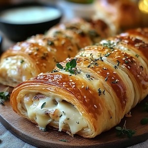 Ricetta PDF per croissant ripieni di pollo e formaggio – Croissant ripieni facili – Ricetta per uno spuntino veloce – Cottura salata – Download immediato