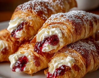Ricetta PDF per croissant ripieni di crema – Dessert facile da preparare – Pasta sfoglia con crema di fragole – Dolce veloce – Ricetta di pasticceria francese