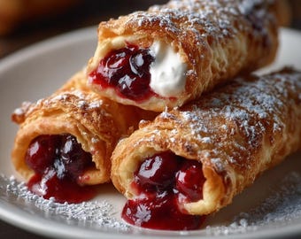 Ricetta PDF per pasta sfoglia con crema di formaggio e ciliegie – Dessert facile in stile panetteria – Sfogliatine alle ciliegie – Dolce colazione – Download immediato