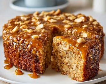 Receta de pastel de caramelo y nueces en PDF – Pastel casero húmedo – Postre fácil con glaseado de caramelo