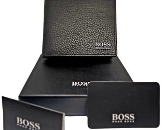 Hugo Boss zwarte leren portemonnee met geschenkverpakking