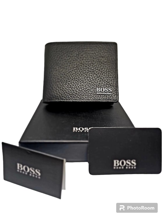 Hugo Boss Black Leather Coin Pocket Moneme Wallet Men With Gift Box
