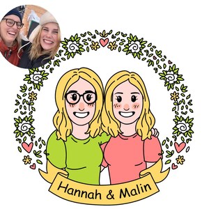 Estilo de desenho animado de flores personalizado! Retrato personalizado, Casal, Presente, Ilustração para presente, Desenho digital personalizado, Família, Desenho animado