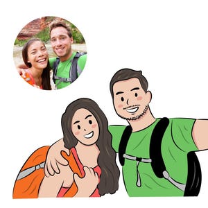 Estilo de desenho animado fofo e personalizado! Retrato personalizado, Casal, Presente, Ilustração para presente, Desenho digital personalizado, Família, Desenho animado