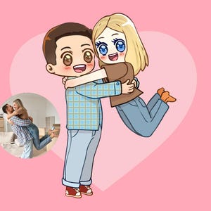 Niestandardowy styl Chibi! Spersonalizowany portret, Para, Prezent, Prezent z ilustracją, Spersonalizowany rysunek cyfrowy, Rodzina, Kreskówka