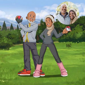 Custom Poke Portrait! Personalized Anime, Mother's Day Gift, Custom, Couple, Anime Gift, Drawing, Cartoon, Illustration Gift