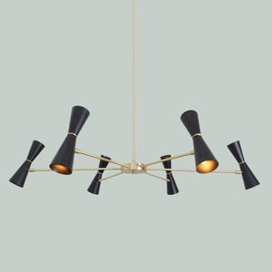 Mid Century Modern Black and Brass Sputnik Chandelier - Adjustable Multi-Arm Pendant Light Farmhouse Dining Room & Kitchen Island Fixture