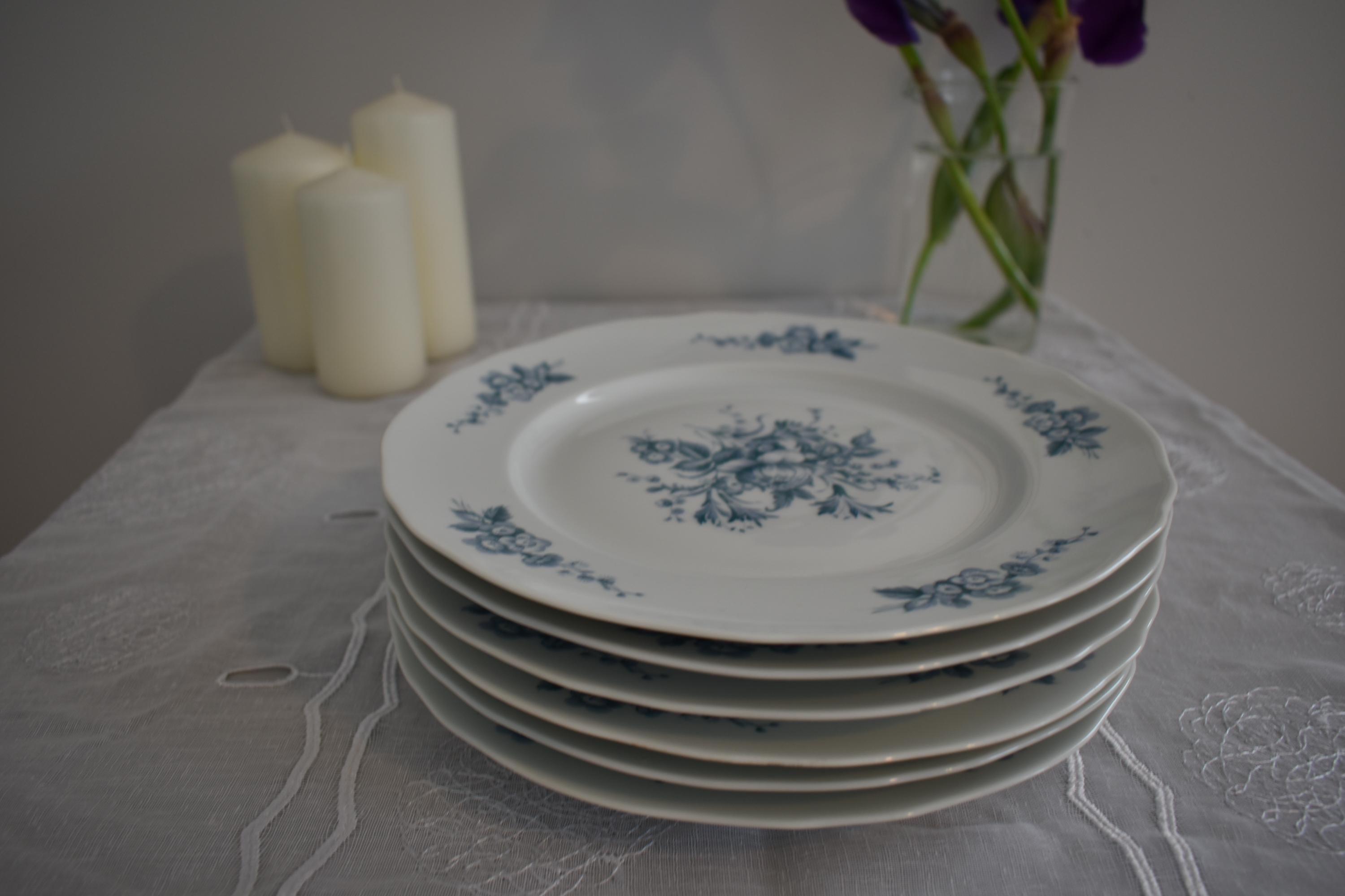 リモージュ磁器プレート6枚セット - アンティークブルーフラワー食器
