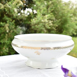 Gold-plated Limoges porcelain soup tureen - antique white and gold tableware, vintage tableware