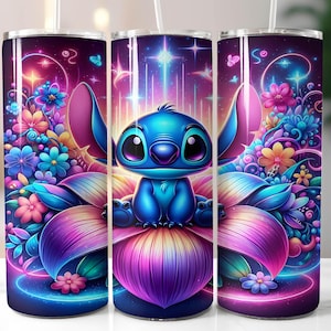 Neonlicht Bunt Stitch Tumbler, 20 Unzen gerader Becher, Cartoon Tumbler Wrap, Cartoon Film Tumbler, Tumbler Sublimation, Png Download