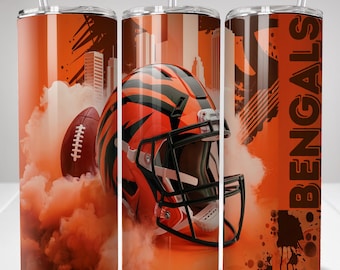 Voetbalbeker, sublimatiebeker mascotte, digitale download png, Bengalen 20oz magere beker wrap png, sportbeker 20oz png