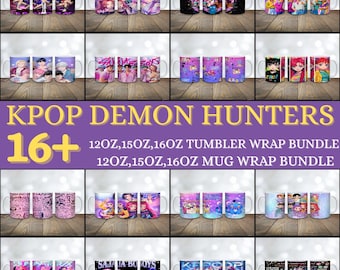 16 Demon Hunters Mug, Tumbler PNG Bundle per Kpop / Huntix & Saja Boys Design / Tazza da caffè e Tumbler File di sublimazione / Download digitale