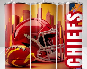 CHIEFS 20 oz sublimatie beker digitale downloadsjabloon, sportmascotte beker naadloos ontwerp, 20 oz magere beker wrap, png PNGEgg