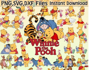 100+Pooh and friends SVG PNG Clipart Bundle, Winnie the Pooh png, Winnie the Pooh svg, Winnie the pooh birthday invitations, Eeyore Piglet