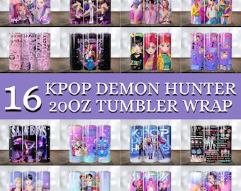 Huntrix 20oz Tumbler Wrap Png Bundle, Demon Hunters Tumbler, Gift For Huntrix Fan, Kpop Group Skinny Tumbler