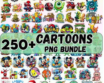 More than 250 Cartoon Mega Bundle PNG files with cartoon characters, cartoons, cartoons bundle, and retro png files, Instant Download