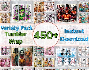 20oz Sublimation Tumbler Designs, 20oz Skinny Tumbler, Halloween, Christmas Watercolor, Variety Pack  Mega Tumbler Wrap Bundle PNG