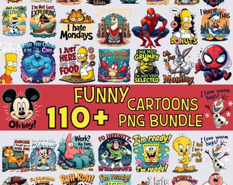 110+ Funny Cartoon Character Png Bundle, Retro Cartoon Png, Princess Png, Dis-nei Cartoon Png, Sublimation Design, Cartoon Character Png