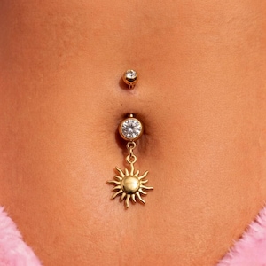 Chirurgenstahl CZ Gold Sun Dangly Belly Bar Nabel Piercing Boho Körperschmuck