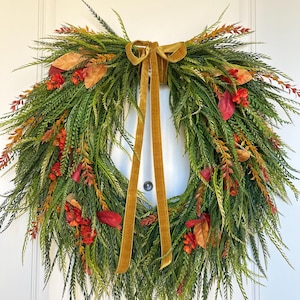 Fall Saw Grass Teardrop Wreath: Modern Farmhouse Door Decor