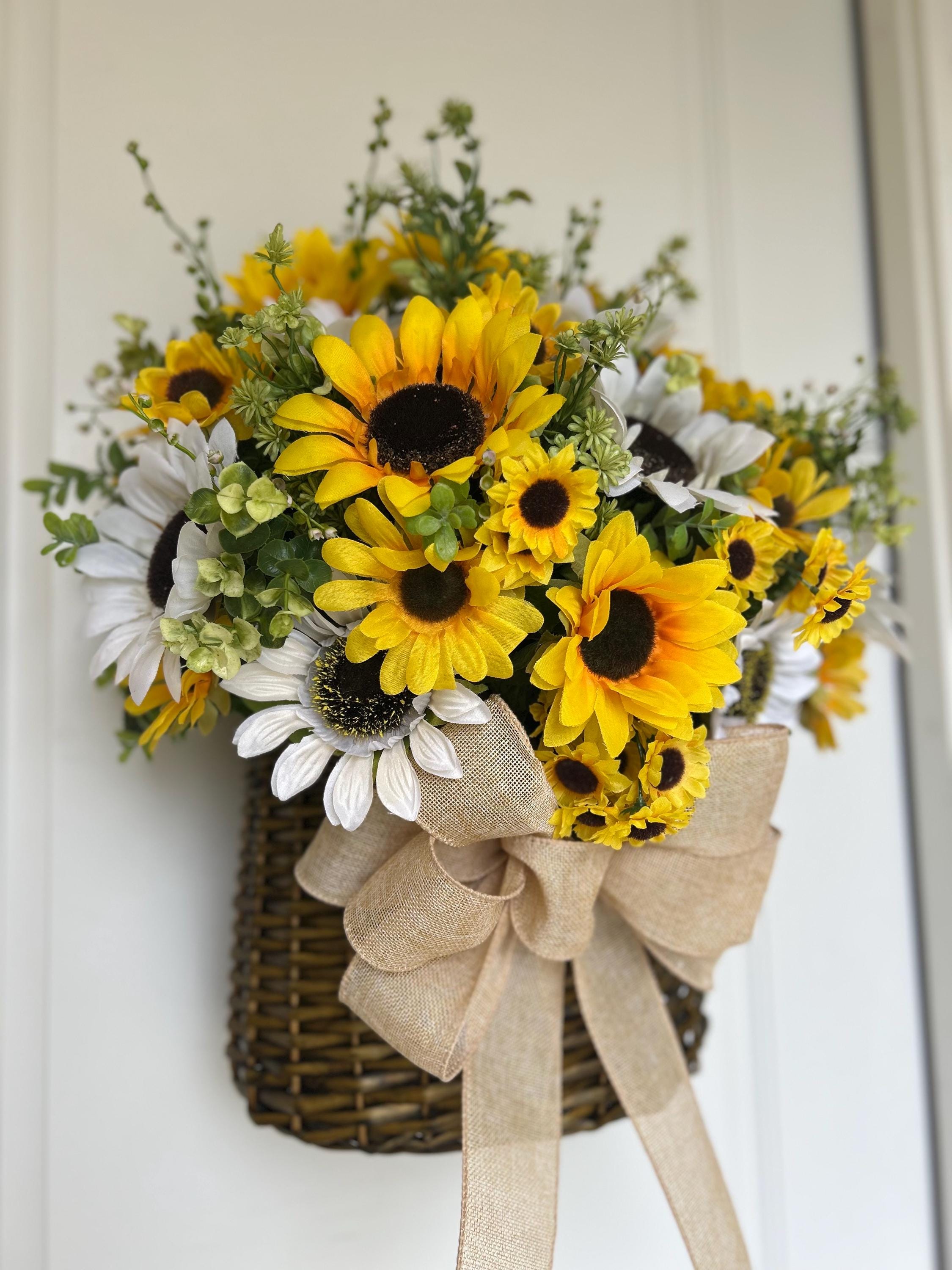 Sunflower Basket Door Hanger | Farmhouse Spring & Summer Wreath ...