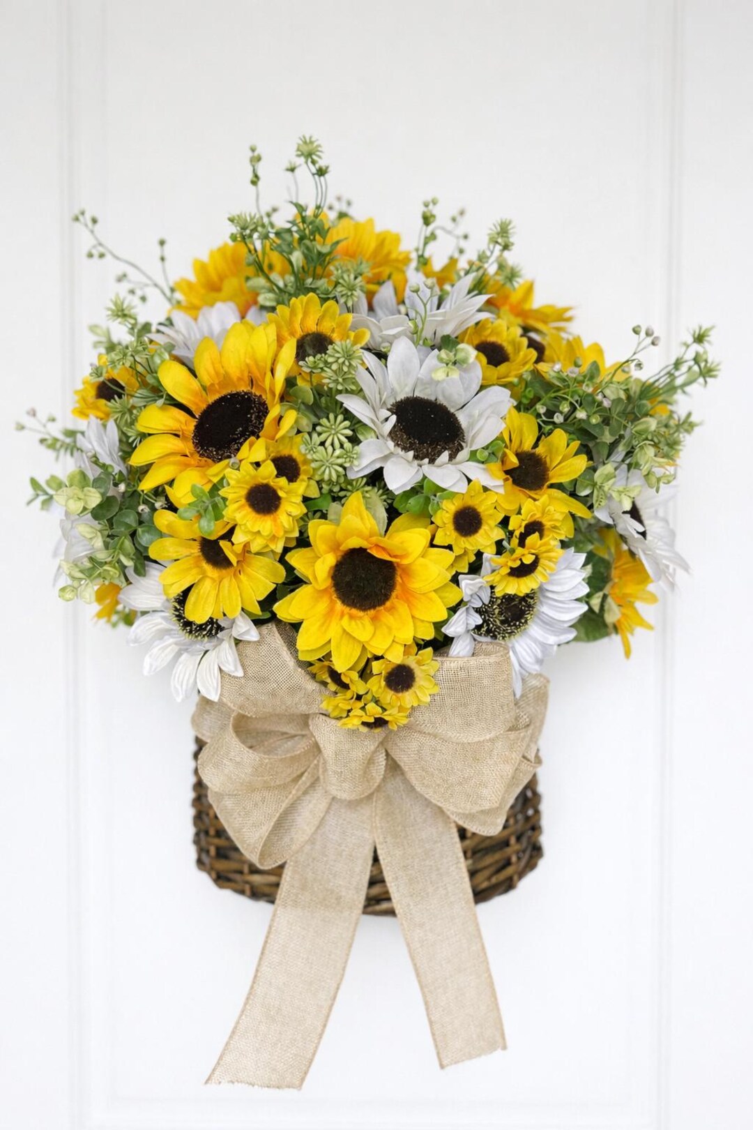Sunflower Basket Door Hanger | Farmhouse Spring & Summer Wreath ...