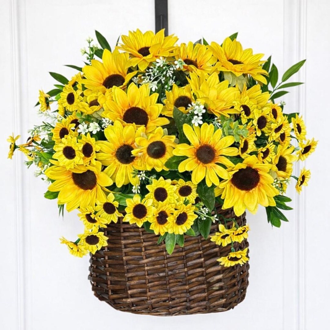Sunflower Door Basket Wreath| Summer Floral Decor - Etsy