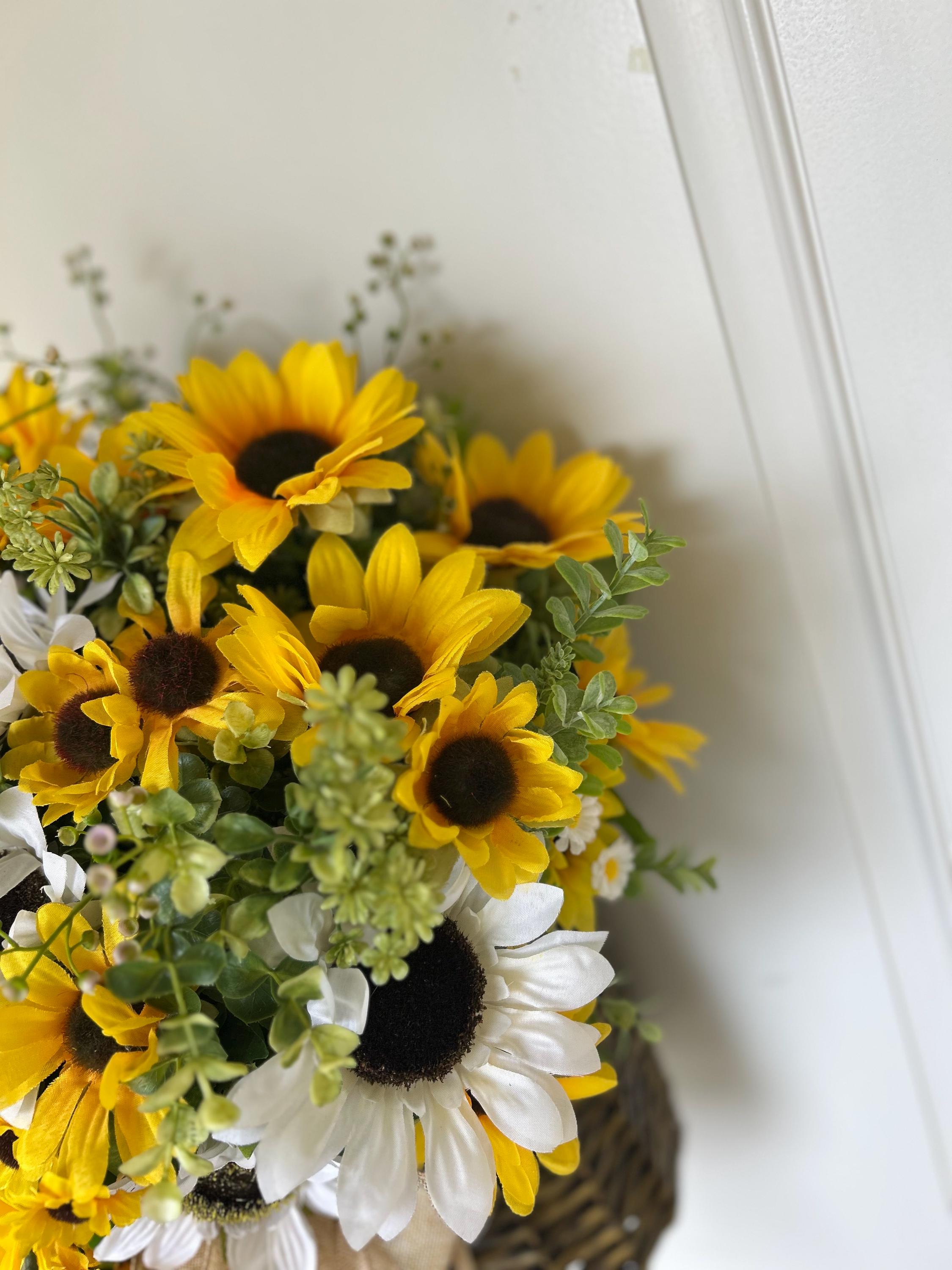 Sunflower Basket Door Hanger | Farmhouse Spring & Summer Wreath ...
