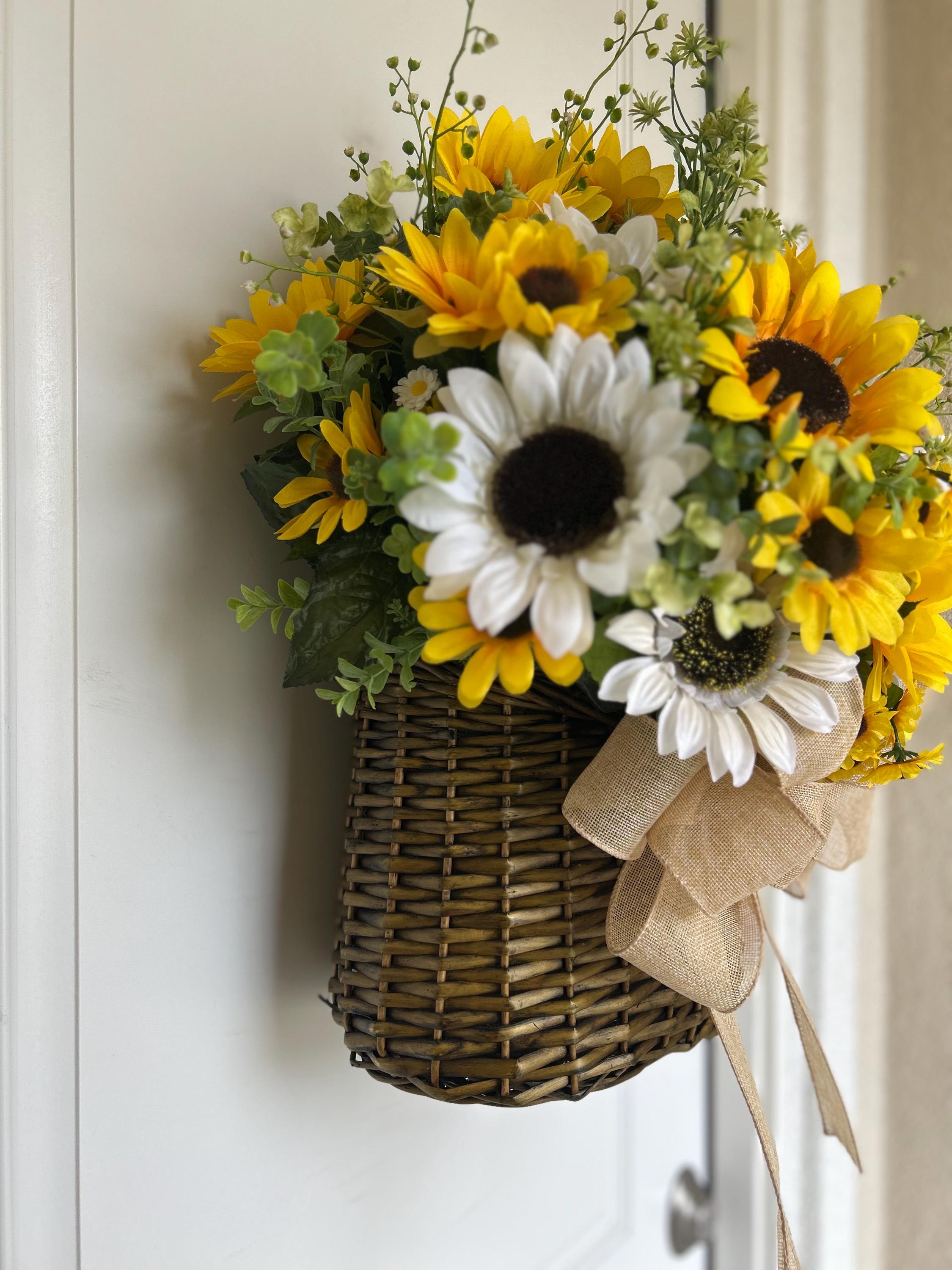 Sunflower Basket Door Hanger | Farmhouse Spring & Summer Wreath ...