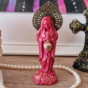 Pink Virgin Mary Statue • Religious Gift & Home Decor • Madonna • Immaculate Heart • Mother Mary Altar Figurine • Mary Magdalene