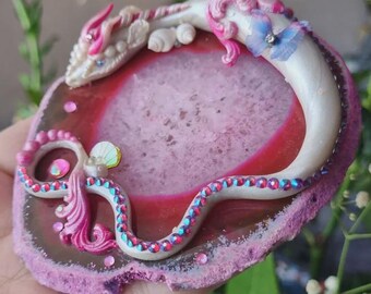 Whispering Pink Lake: Enchanted Serpent Dragon Keeper, Fantasy Polymer Clay Dragon Decor