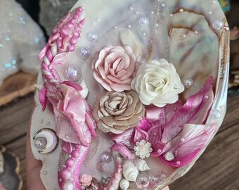 OOAK Hand Sculpted Pearl Dragon Shell Sculpture Iridescent Fantasy Art Dragon Altar Decor Mythical Sea Creature Gift