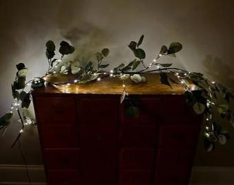 NWOT Lighted Faux Eucalyptus Garland - 6 ft - Battery Operated w/ Timer