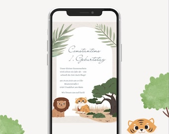Invitación digital de cumpleaños de animales Invitación de WhatsApp plantilla personalizada para imprimir Invitación de cumpleaños infantil para niños