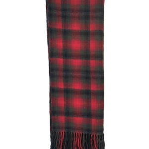 Pendleton Virgin Wool Fringed Throw Blanket Vintage Red Gray Plaid 70 x 54 USA zdjęcie 1