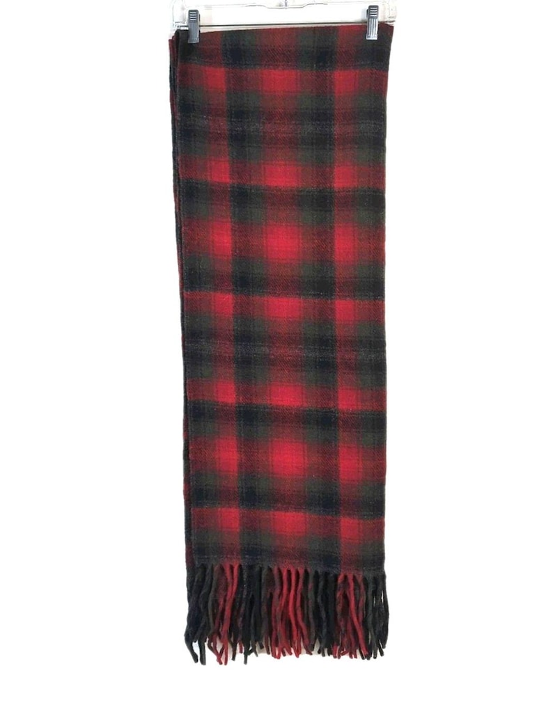 Pendleton Virgin Wool Fringed Throw Blanket Vintage Red Gray Plaid 70 x 54 USA zdjęcie 1