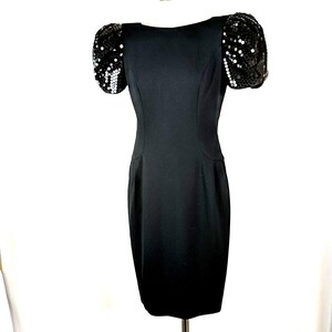 VTG Morton Myles Warrens Saks 5th Ave Black Sequin Sleeve Cocktail Dress Size 4