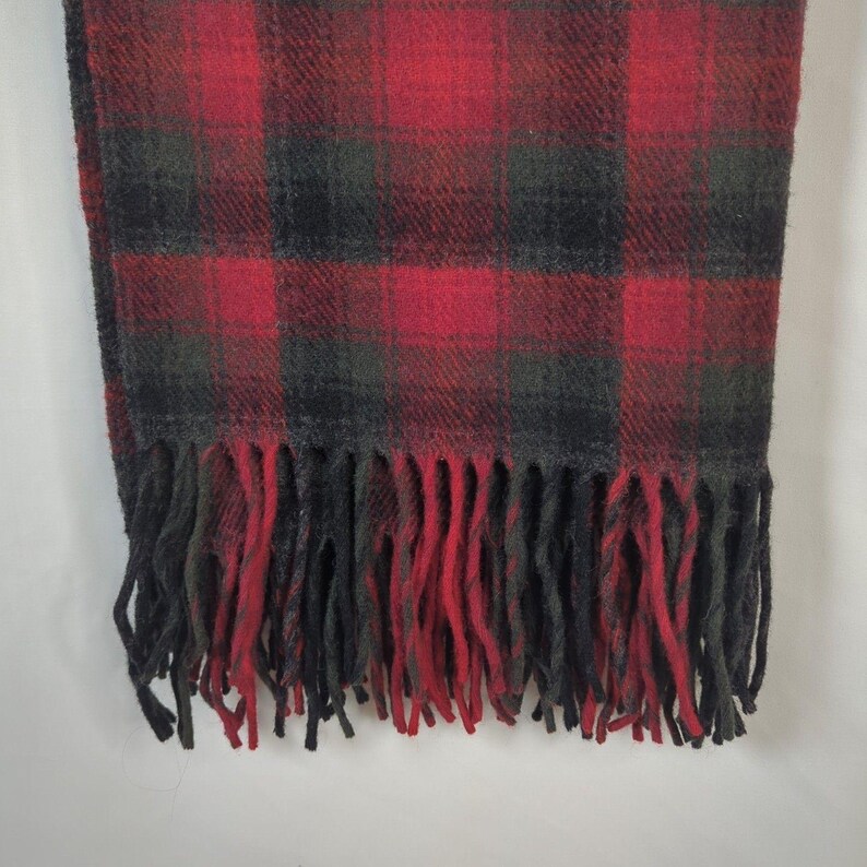 Pendleton Virgin Wool Fringed Throw Blanket Vintage Red Gray Plaid 70 x 54 USA zdjęcie 2