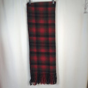 Pendleton Virgin Wool Fringed Throw Blanket Vintage Red Gray Plaid 70 x 54 USA zdjęcie 6