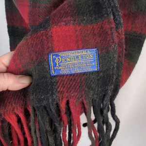 Pendleton Virgin Wool Fringed Throw Blanket Vintage Red Gray Plaid 70 x 54 USA zdjęcie 4