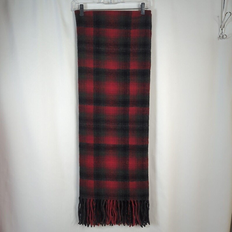Pendleton Virgin Wool Fringed Throw Blanket Vintage Red Gray Plaid 70 x 54 USA zdjęcie 7