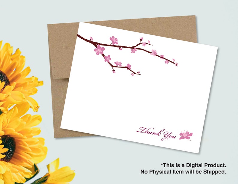 Printable Thank You Card, Cherry Blossom Card, Wedding Thank You Card, 2 Sizes, 5x7 Greeting Card, A2, Print at Home, Digital Download T001 image 4