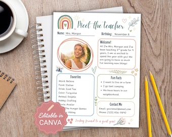 Editable Meet the Teacher Template, Boho All About My Teacher, Back to School Night, First Day of School, Get to Know Me Questionnaire