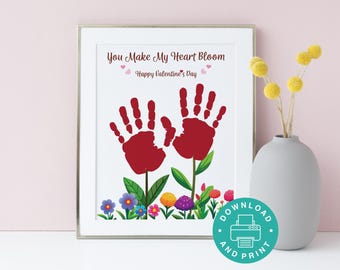 Valentine's Day Flowers Handprint Art, You Make My Heart Bloom, Valentines Day Handprint Keepsake, Daycare Handprint, Preschool Handprint