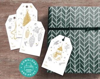 Christmas Gift Tags Printable, Christmas Gift Tag Bundle, Christmas Favor Tag, Silver and Gold Holiday Tags, Assorted Christmas Favor Tags